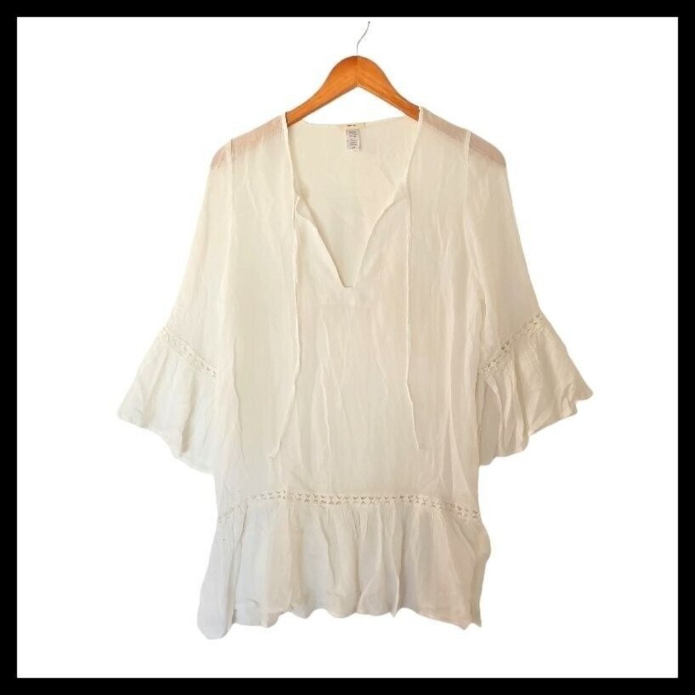 Eberjey White Bell Sleeve Tunic Top Size S M Small Medium Bamboo Cotton
